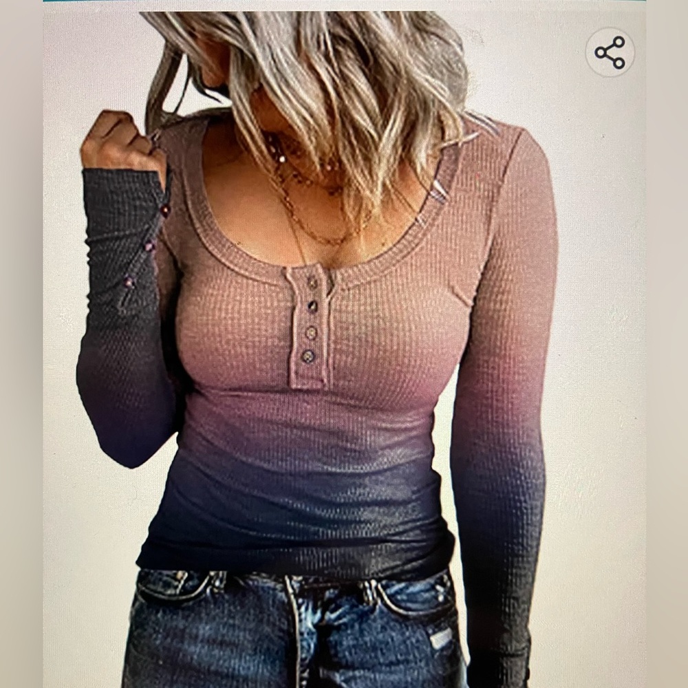 XL ombré purple Henley V neck long sleeve New without Tags